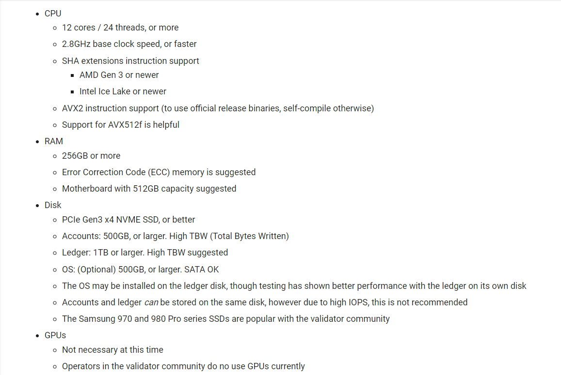 Solana validator hardware requirements